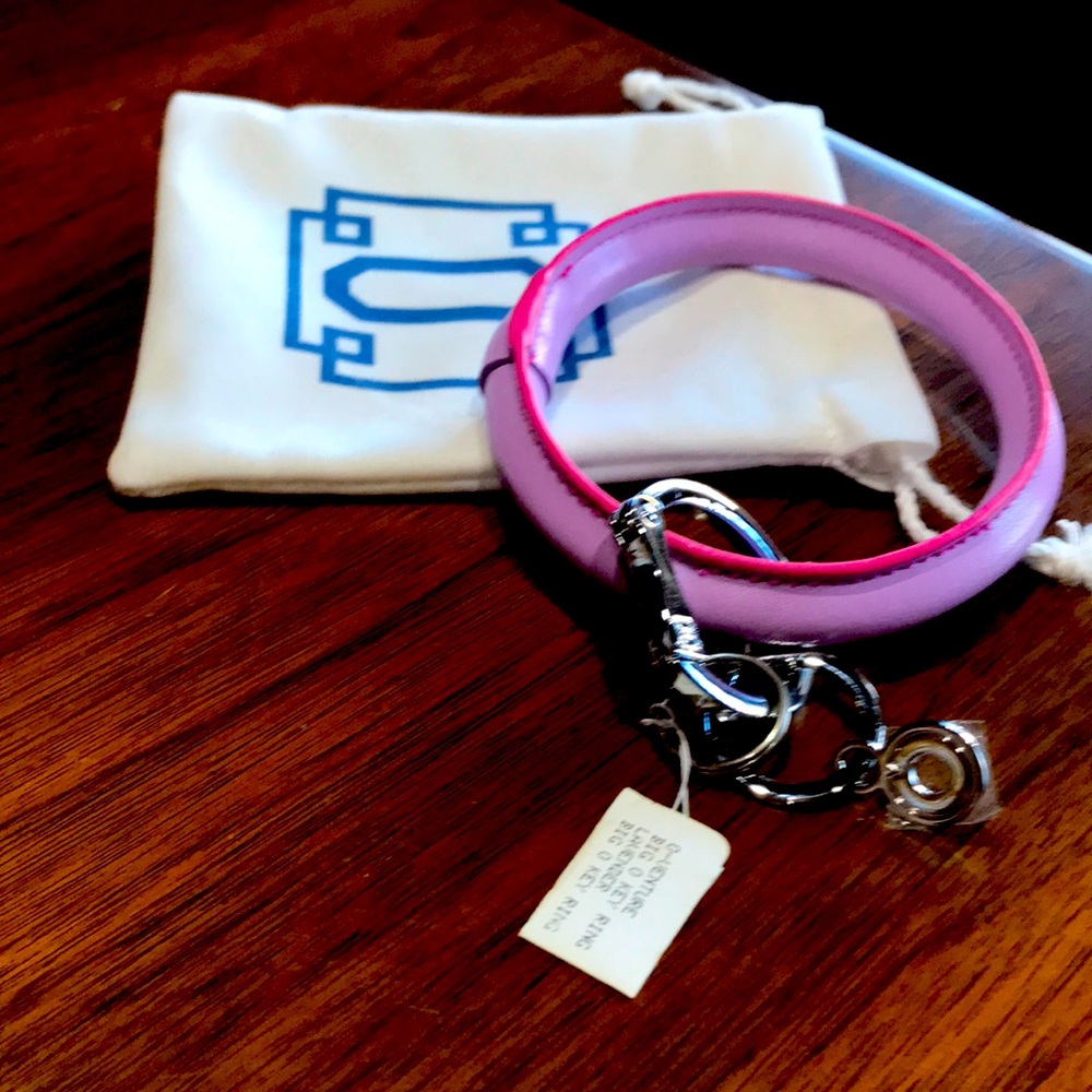 O-Venture lavender and pink leather key ring.
